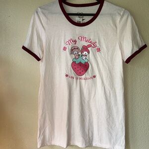 NWT SANRIO MY MELODY Life is Delicious  2023 Light Pink Ringer Tee, Sz M